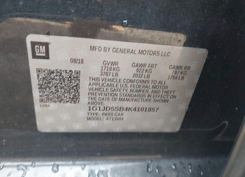 Photo 9 of 2019 Chevrolet Sonic LT AUTO (VIN 1G1JD5SB4K4101857)