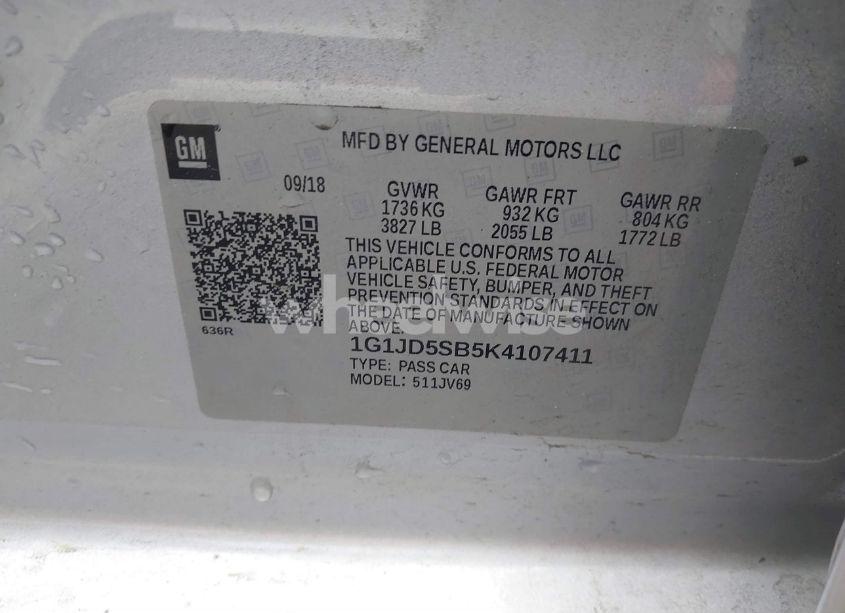 Photo 9 of 2019 Chevrolet Sonic LT AUTO (VIN 1G1JD5SB5K4107411)