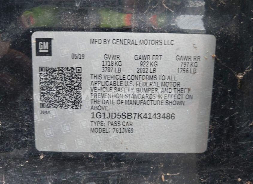 Photo 9 of 2019 Chevrolet Sonic LT AUTO (VIN 1G1JD5SB7K4143486)