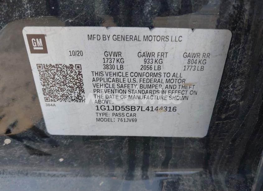 Photo 9 of 2020 Chevrolet Sonic FWD LT (VIN 1G1JD5SB7L4144316)