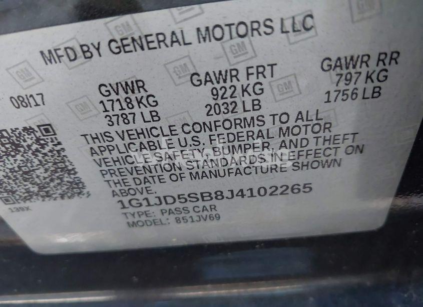 Photo 9 of 2018 Chevrolet Sonic LT AUTO (VIN 1G1JD5SB8J4102265)