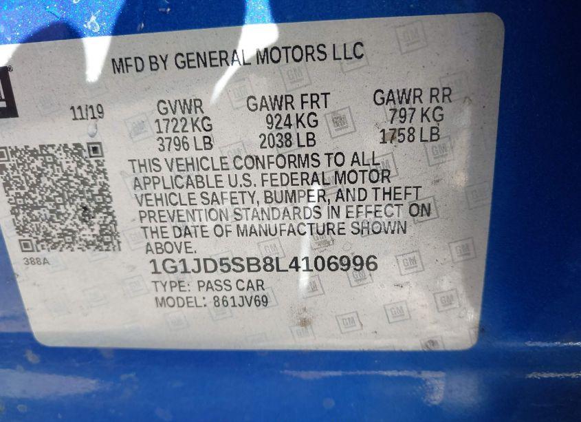 Photo 9 of 2020 Chevrolet Sonic FWD LT (VIN 1G1JD5SB8L4106996)