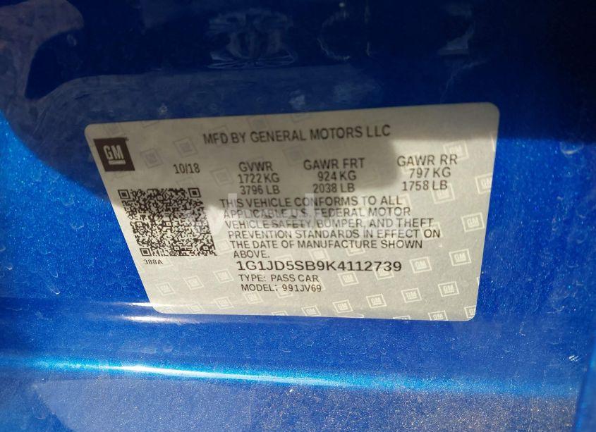 Photo 9 of 2019 Chevrolet Sonic LT AUTO (VIN 1G1JD5SB9K4112739)