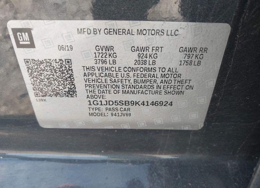 Photo 9 of 2019 Chevrolet Sonic LT AUTO (VIN 1G1JD5SB9K4146924)