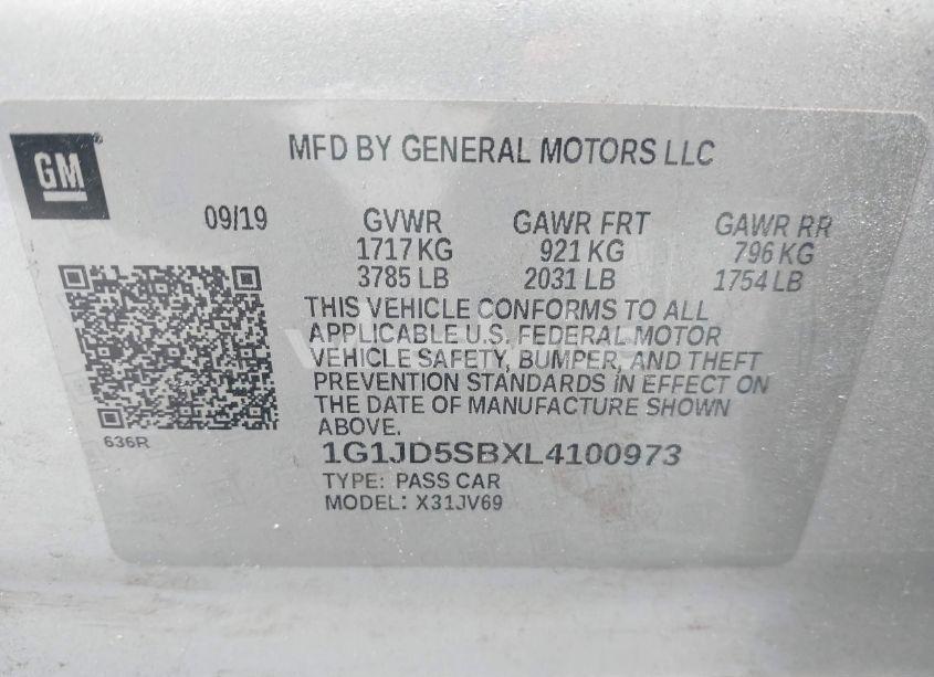 Photo 9 of 2020 Chevrolet Sonic FWD LT (VIN 1G1JD5SBXL4100973)