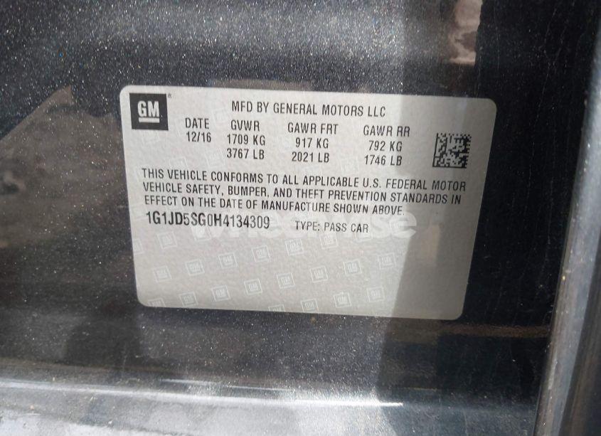 Photo 9 of 2017 Chevrolet Sonic LT AUTO (VIN 1G1JD5SG0H4134309)