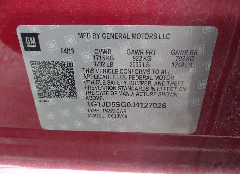 Photo 9 of 2018 Chevrolet Sonic LT AUTO (VIN 1G1JD5SG0J4127026)