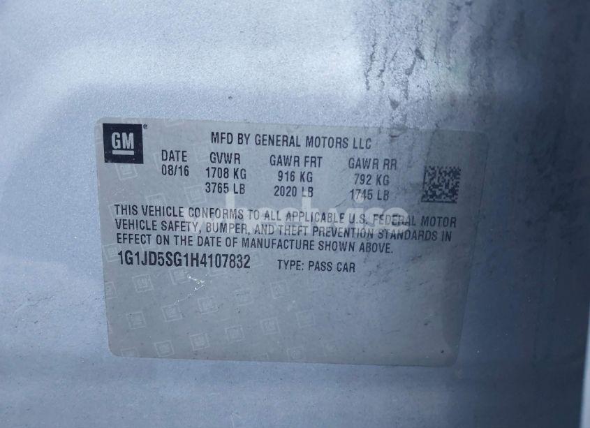 Photo 9 of 2017 Chevrolet Sonic LT AUTO (VIN 1G1JD5SG1H4107832)