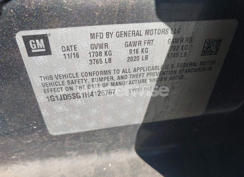 Photo 9 of 2017 Chevrolet Sonic LT AUTO (VIN 1G1JD5SG1H4126767)