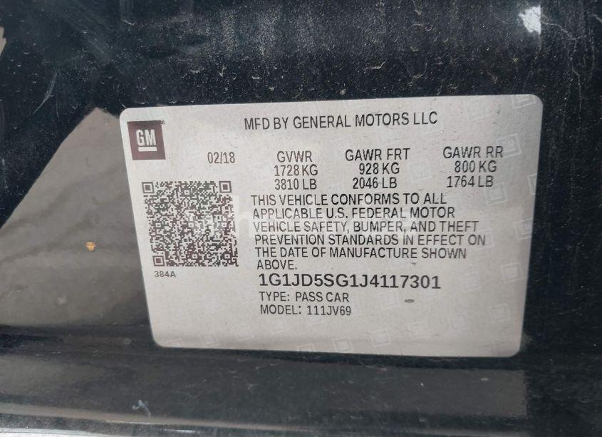 Photo 9 of 2018 Chevrolet Sonic LT AUTO (VIN 1G1JD5SG1J4117301)