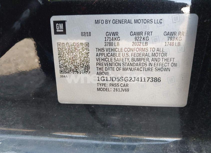 Photo 9 of 2018 Chevrolet Sonic LT AUTO (VIN 1G1JD5SG2J4117386)