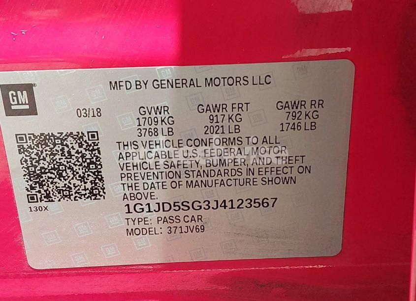 Photo 9 of 2018 Chevrolet Sonic LT AUTO (VIN 1G1JD5SG3J4123567)