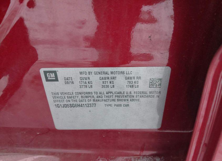 Photo 9 of 2017 Chevrolet Sonic LT AUTO (VIN 1G1JD5SG6H4112377)