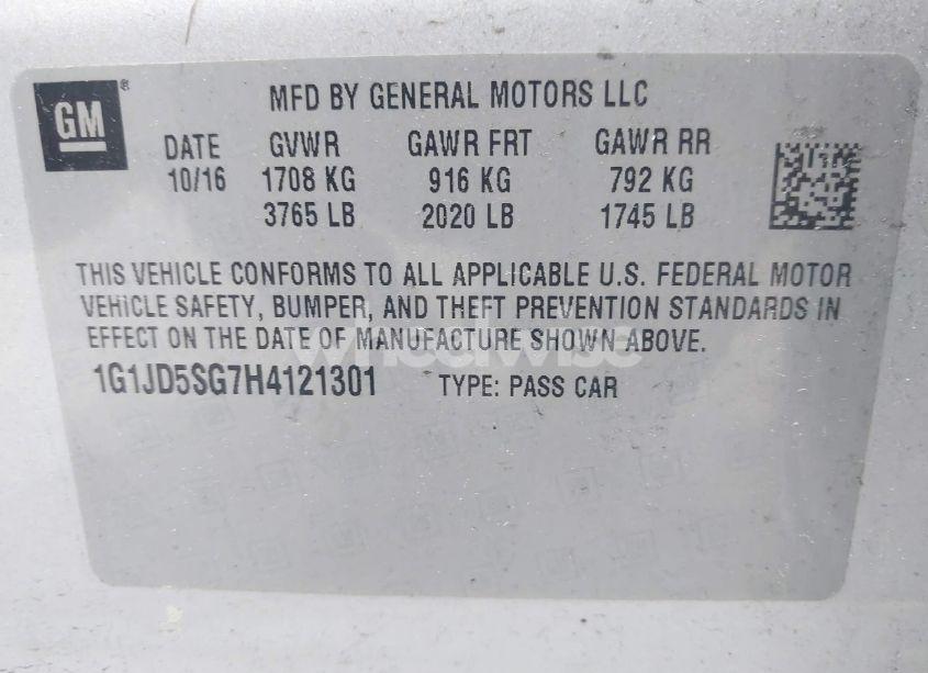 Photo 9 of 2017 Chevrolet Sonic LT AUTO (VIN 1G1JD5SG7H4121301)