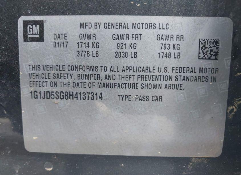 Photo 9 of 2017 Chevrolet Sonic LT AUTO (VIN 1G1JD5SG8H4137314)