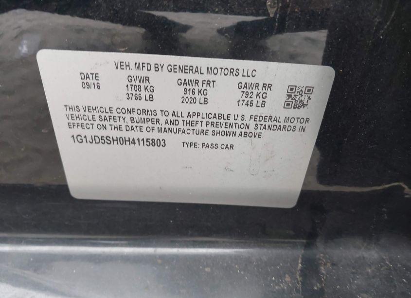 Photo 9 of 2017 Chevrolet Sonic LT AUTO (VIN 1G1JD5SH0H4115803)