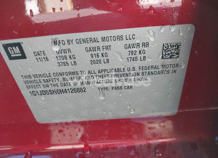 Photo 9 of 2017 Chevrolet Sonic LT AUTO (VIN 1G1JD5SH0H4126882)