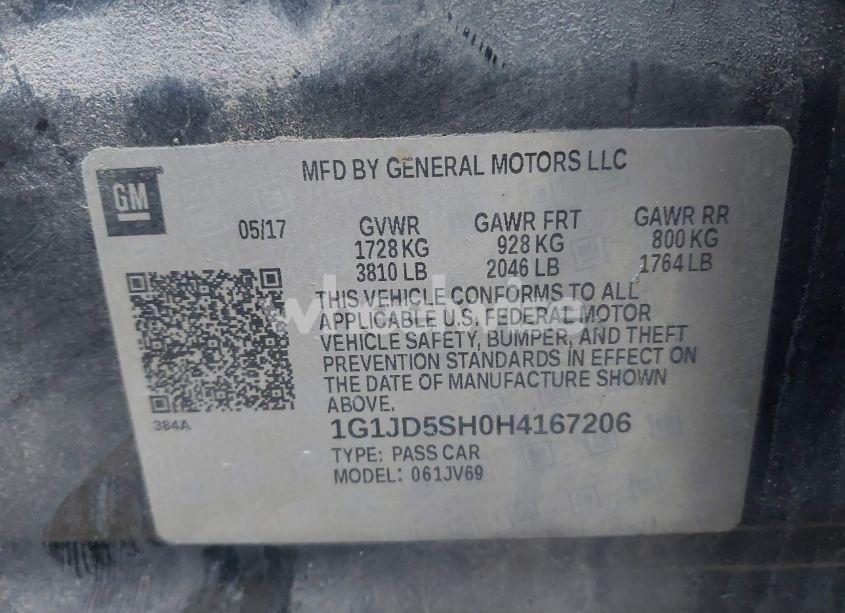 Photo 9 of 2017 Chevrolet Sonic LT AUTO (VIN 1G1JD5SH0H4167206)