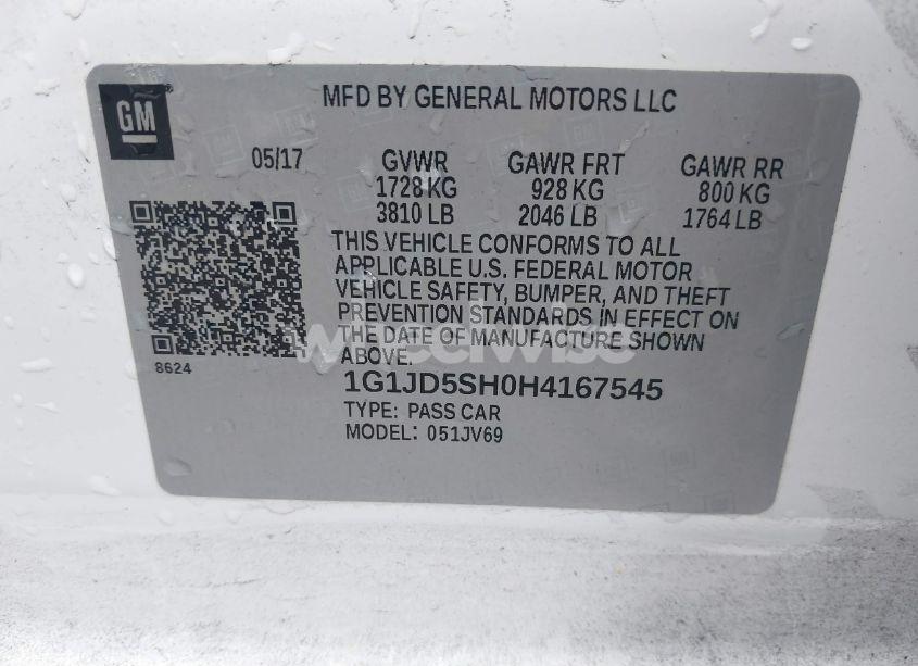 Photo 9 of 2017 Chevrolet Sonic LT AUTO (VIN 1G1JD5SH0H4167545)