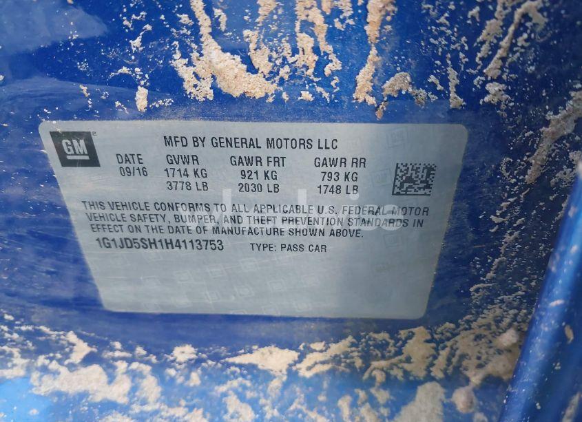 Photo 9 of 2017 Chevrolet Sonic LT AUTO (VIN 1G1JD5SH1H4113753)