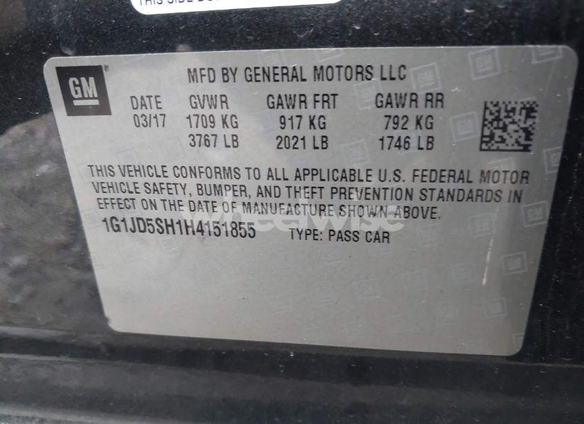 Photo 9 of 2017 Chevrolet Sonic LT AUTO (VIN 1G1JD5SH1H4151855)