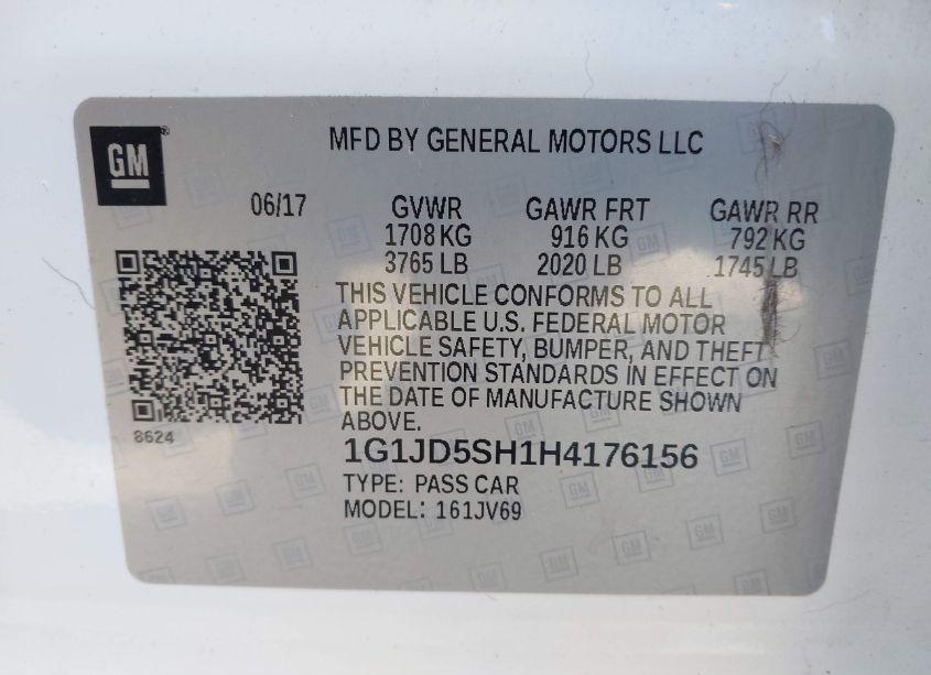 Photo 9 of 2017 Chevrolet Sonic LT AUTO (VIN 1G1JD5SH1H4176156)