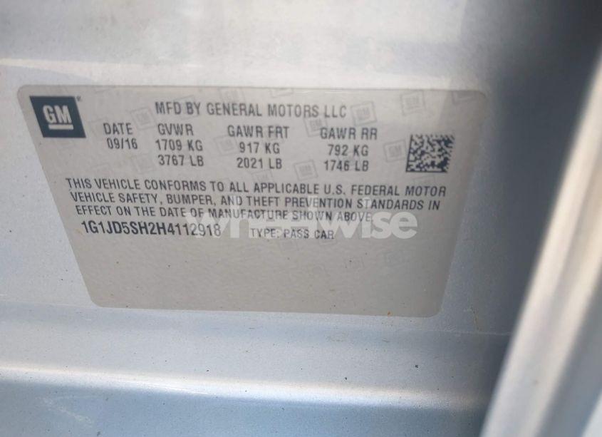 Photo 9 of 2017 Chevrolet Sonic LT AUTO (VIN 1G1JD5SH2H4112918)