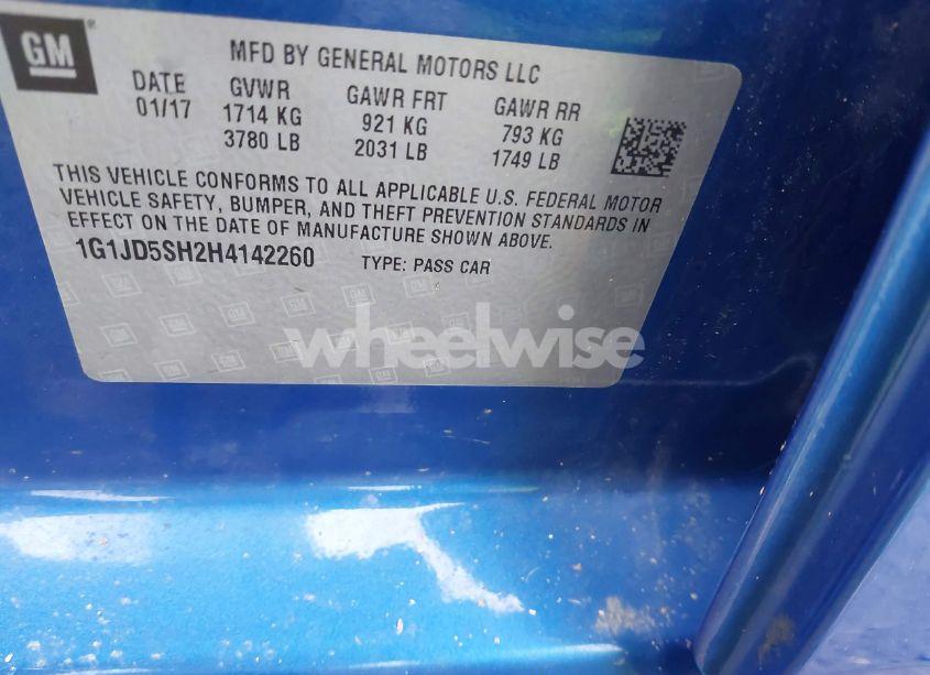 Photo 9 of 2017 Chevrolet Sonic LT AUTO (VIN 1G1JD5SH2H4142260)