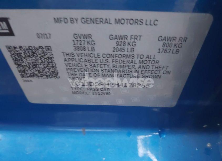 Photo 9 of 2017 Chevrolet Sonic LT AUTO (VIN 1G1JD5SH2H4178255)