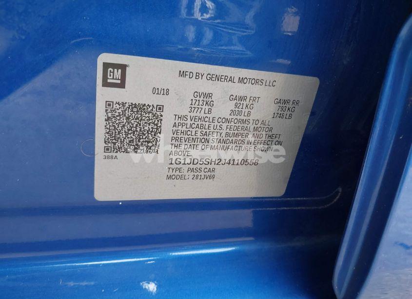 Photo 9 of 2018 Chevrolet Sonic LT AUTO (VIN 1G1JD5SH2J4110558)