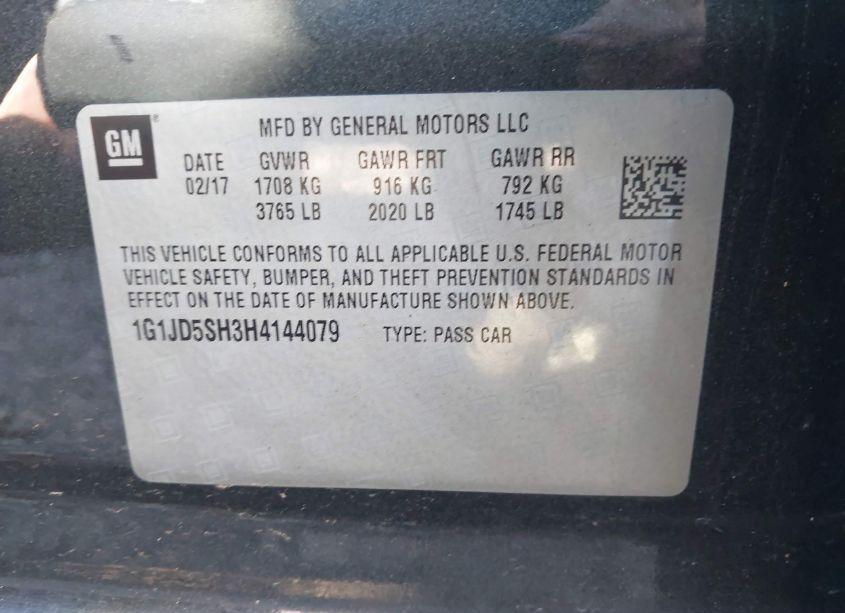 Photo 9 of 2017 Chevrolet Sonic LT AUTO (VIN 1G1JD5SH3H4144079)