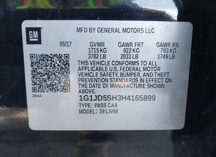 Photo 9 of 2017 Chevrolet Sonic LT AUTO (VIN 1G1JD5SH3H4165899)