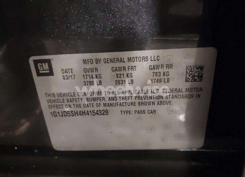 Photo 9 of 2017 Chevrolet Sonic LT AUTO (VIN 1G1JD5SH4H4154328)