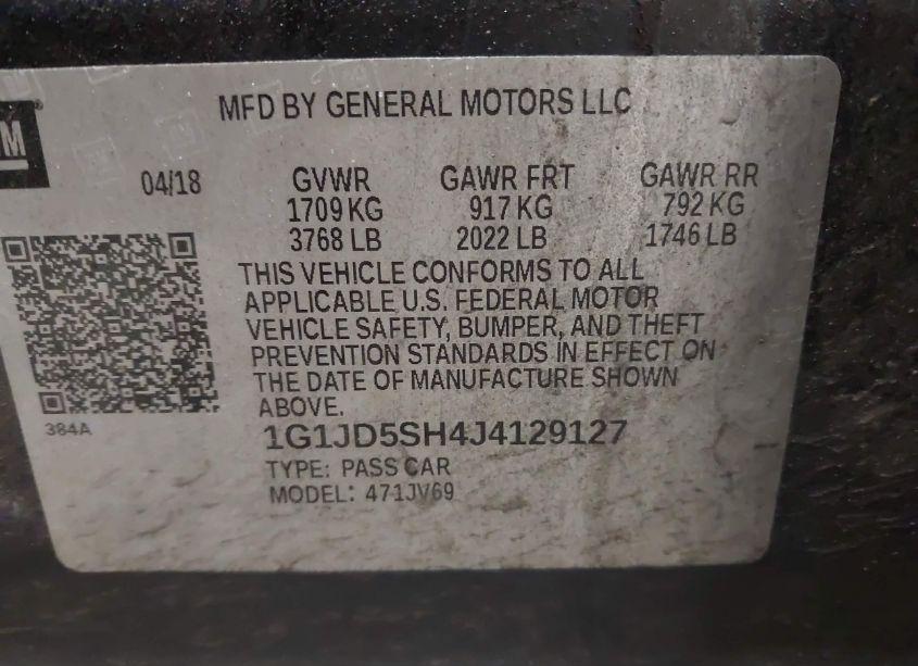 Photo 9 of 2018 Chevrolet Sonic LT AUTO (VIN 1G1JD5SH4J4129127)