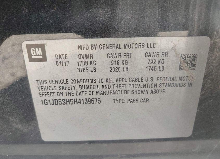 Photo 9 of 2017 Chevrolet Sonic LT AUTO (VIN 1G1JD5SH5H4139675)