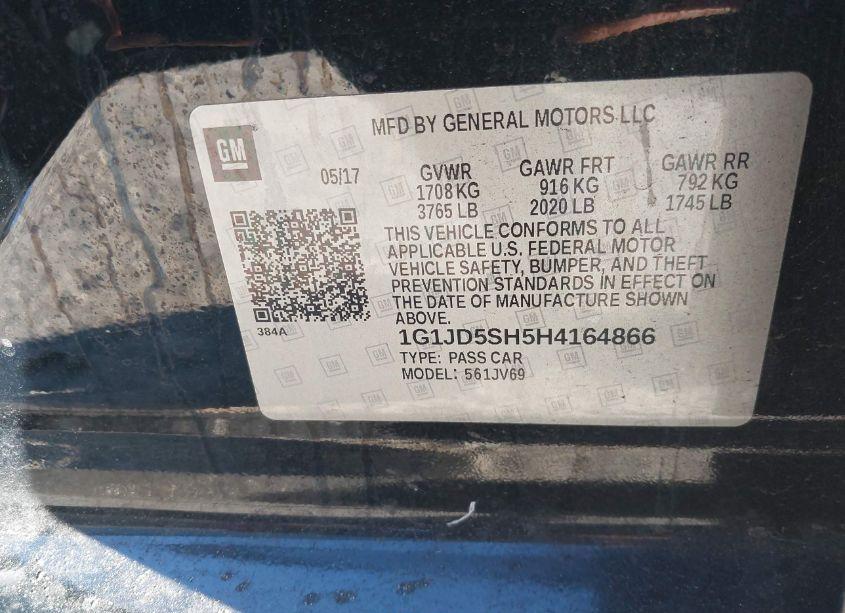 Photo 9 of 2017 Chevrolet Sonic LT AUTO (VIN 1G1JD5SH5H4164866)