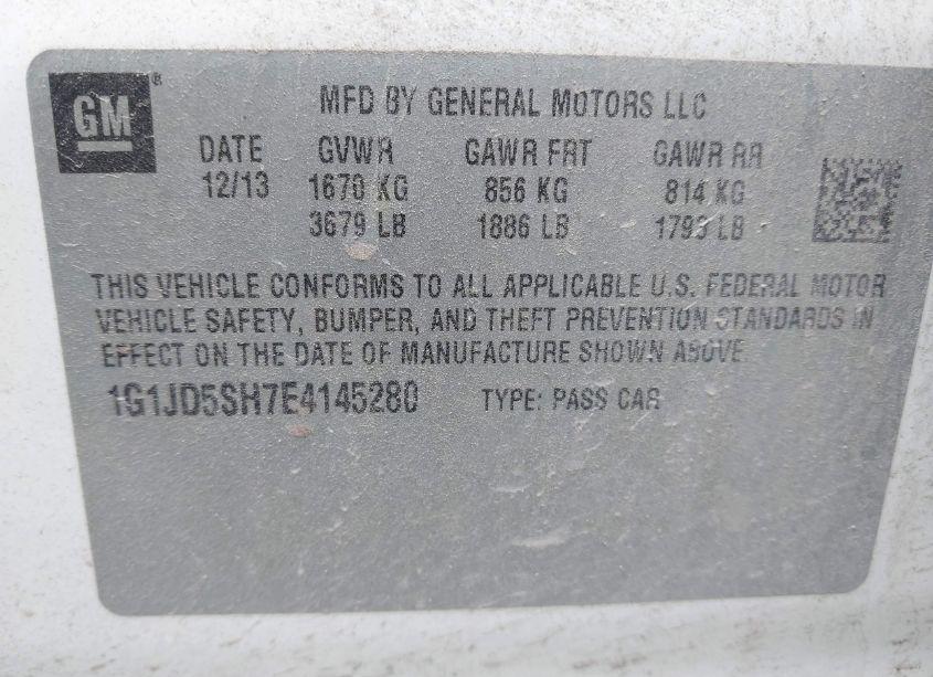 Photo 9 of 2014 Chevrolet Sonic LT MANUAL (VIN 1G1JD5SH7E4145280)