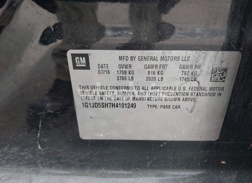 Photo 9 of 2017 Chevrolet Sonic LT AUTO (VIN 1G1JD5SH7H4101249)