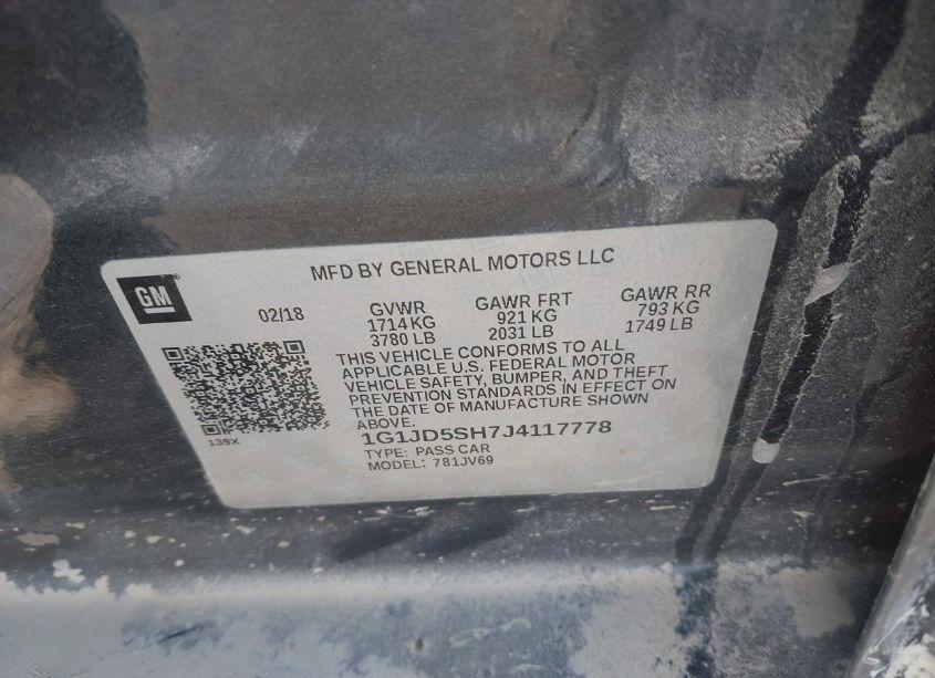 Photo 9 of 2018 Chevrolet Sonic LT AUTO (VIN 1G1JD5SH7J4117778)