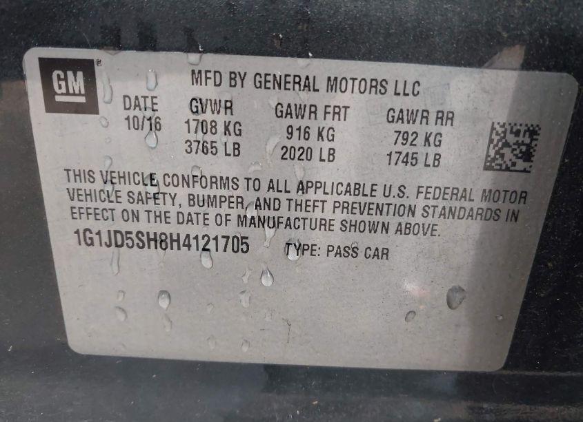 Photo 9 of 2017 Chevrolet Sonic LT AUTO (VIN 1G1JD5SH8H4121705)