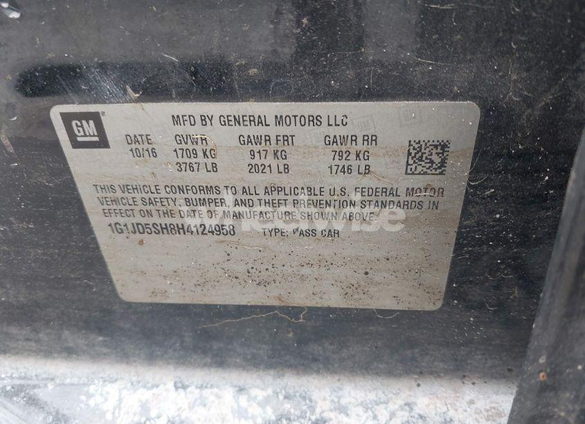 Photo 9 of 2017 Chevrolet Sonic LT AUTO (VIN 1G1JD5SH8H4124958)