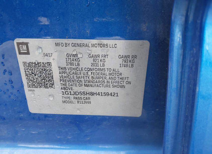 Photo 9 of 2017 Chevrolet Sonic LT AUTO (VIN 1G1JD5SH8H4159421)