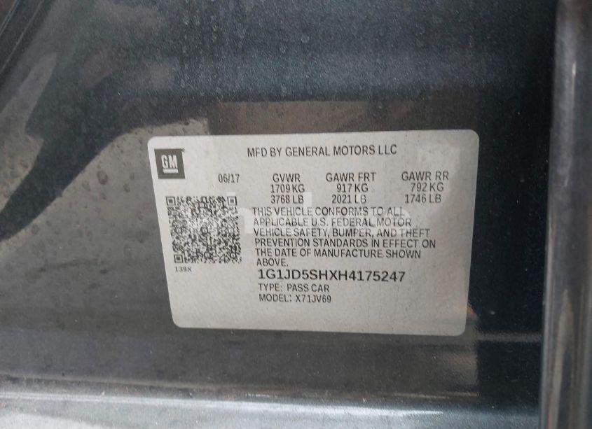 Photo 9 of 2017 Chevrolet Sonic LT AUTO (VIN 1G1JD5SHXH4175247)