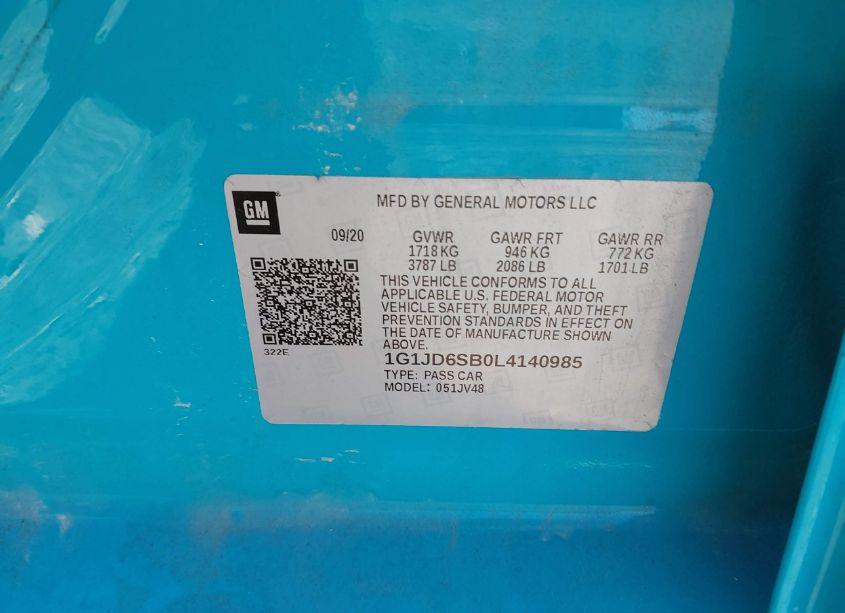 Photo 9 of 2020 Chevrolet Sonic FWD LT 5-DOOR (VIN 1G1JD6SB0L4140985)