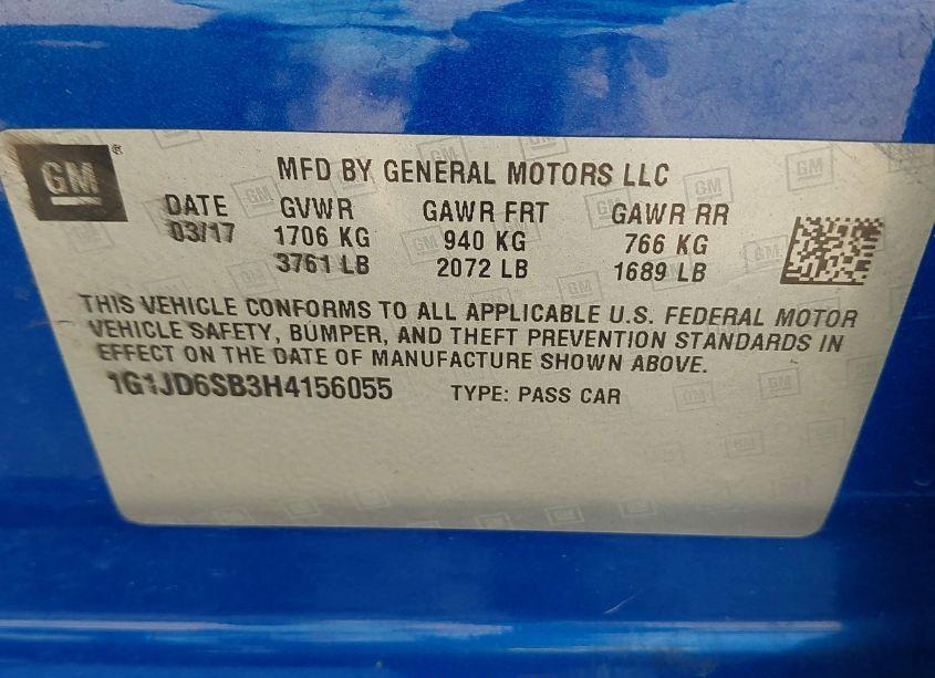 Photo 9 of 2017 Chevrolet Sonic LT AUTO (VIN 1G1JD6SB3H4156055)