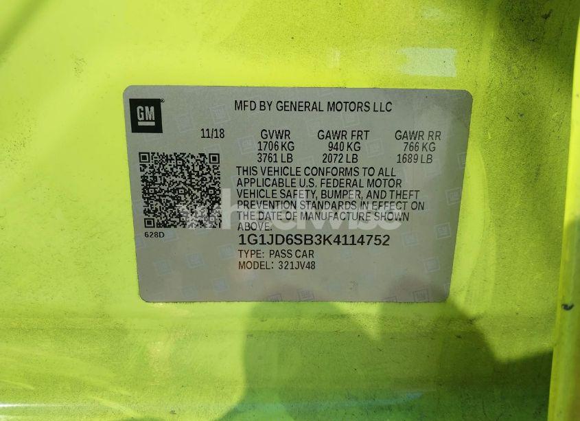 Photo 9 of 2019 Chevrolet Sonic LT AUTO (VIN 1G1JD6SB3K4114752)