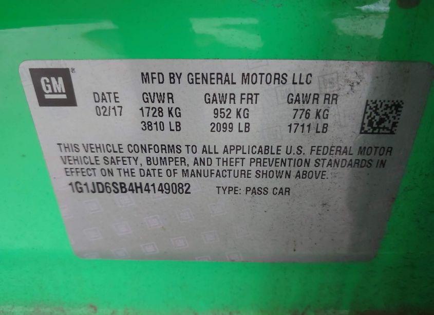 Photo 9 of 2017 Chevrolet Sonic LT AUTO (VIN 1G1JD6SB4H4149082)