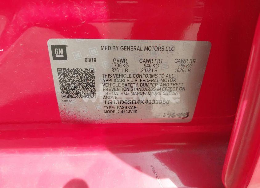 Photo 9 of 2019 Chevrolet Sonic LT AUTO (VIN 1G1JD6SB4K4133956)