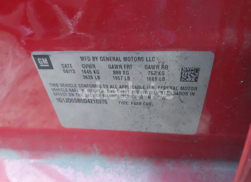 Photo 9 of 2013 Chevrolet Sonic LT MANUAL (VIN 1G1JD6SB5D4216976)