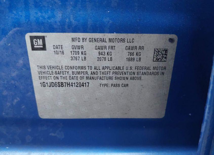 Photo 9 of 2017 Chevrolet Sonic LT AUTO (VIN 1G1JD6SB7H4120417)